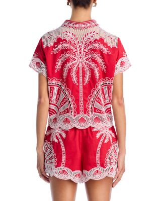 sachin and babi light blue dress Farm Rio Palm Tree Richelieu Lace Sweetheart Midi Dress