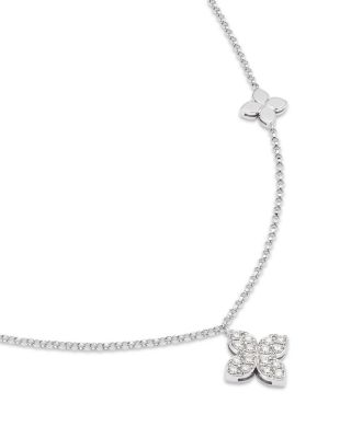 18K White Gold Love by the Inch Diamond Flower Station Necklace, 15-17"