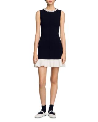 Short Knit Dress with Beaded Neck