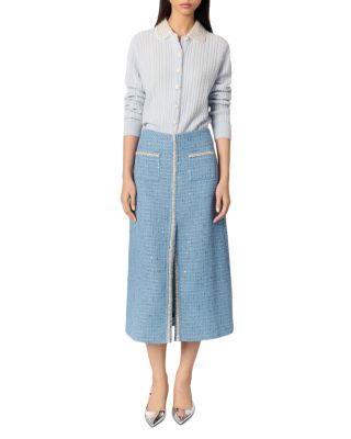 Sequin Tweed Midi Skirt