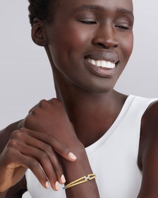 18K Yellow Gold & Sterling Silver Caviar Lux Clip Diamond Pav&eacute; Bangle Bracelet - Exclusive