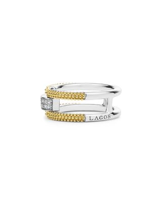 18K Yellow Gold & Sterling Silver Caviar Lux Clip Diamond Pav&eacute; Ring - Exclusive 