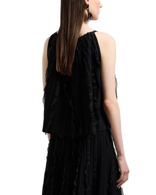 Sleeveless Tent Top with Vertical Ruffle Detail