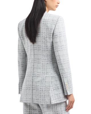 Linen Check Pattern Double Breasted Blazer Jacket