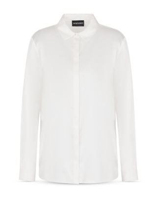 Stretch Silk Satin Long Sleeve Button Down Blouse 