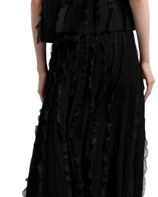 Midi A Line Skirt with Vertical Ruffle Detail