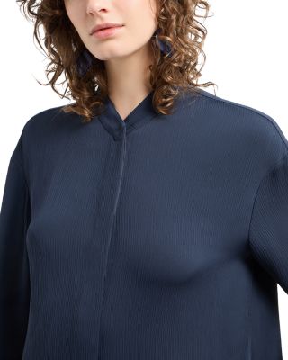 Creponne Long Sleeve Button Down Blouse with Guru Collar