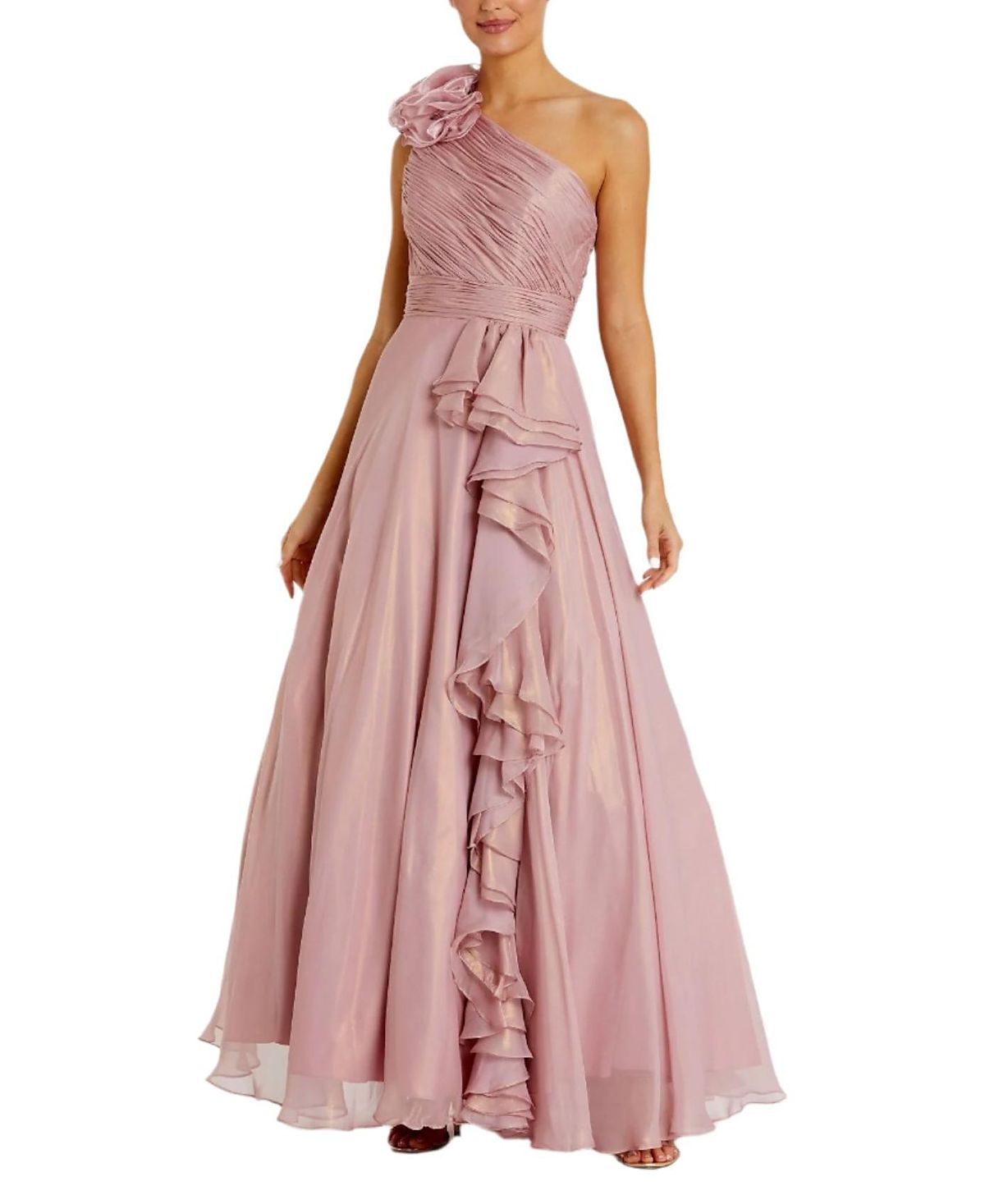 Mac Duggal Iridescent One Shoulder Rosette Ball Gown