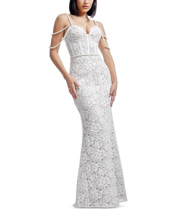 bloomingdales white dresses Fancy Oversized floral appliqu at chest White Gown - Bloomingdale's