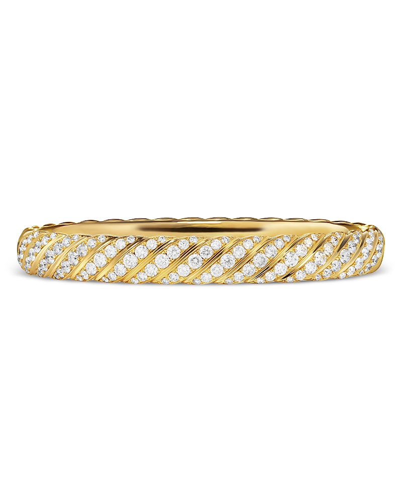 Sculpted Cable Bangle Bracelet in 18K Yellow Gold with Diamonds, 8mm