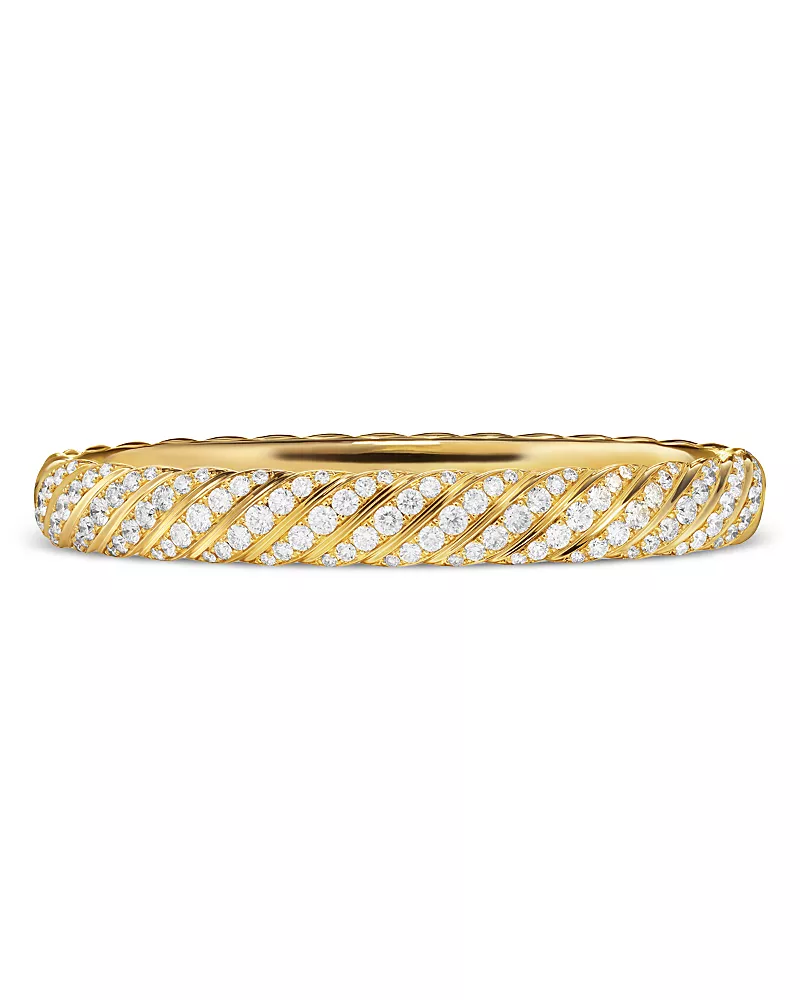 Sculpted Cable Bangle Bracelet in 18K Yellow Gold with Diamonds, 8mm