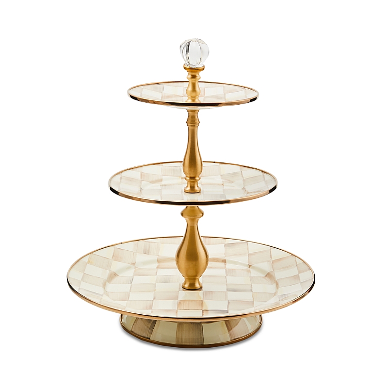 Mackenzie-childs Mocha Check Three-tier Sweet Stand