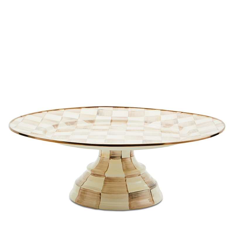 Mackenzie-childs Mocha Check Small Pedestal Platter