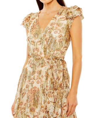 Flutter Sleeve Floral Wrap Dress