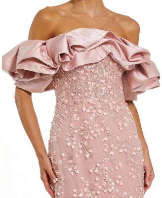 Beaded Applique Off the Shoulder Mermaid Gown