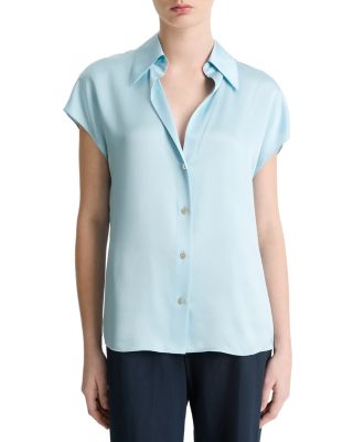 Silk Cap Sleeve Ruched Back Shirt 