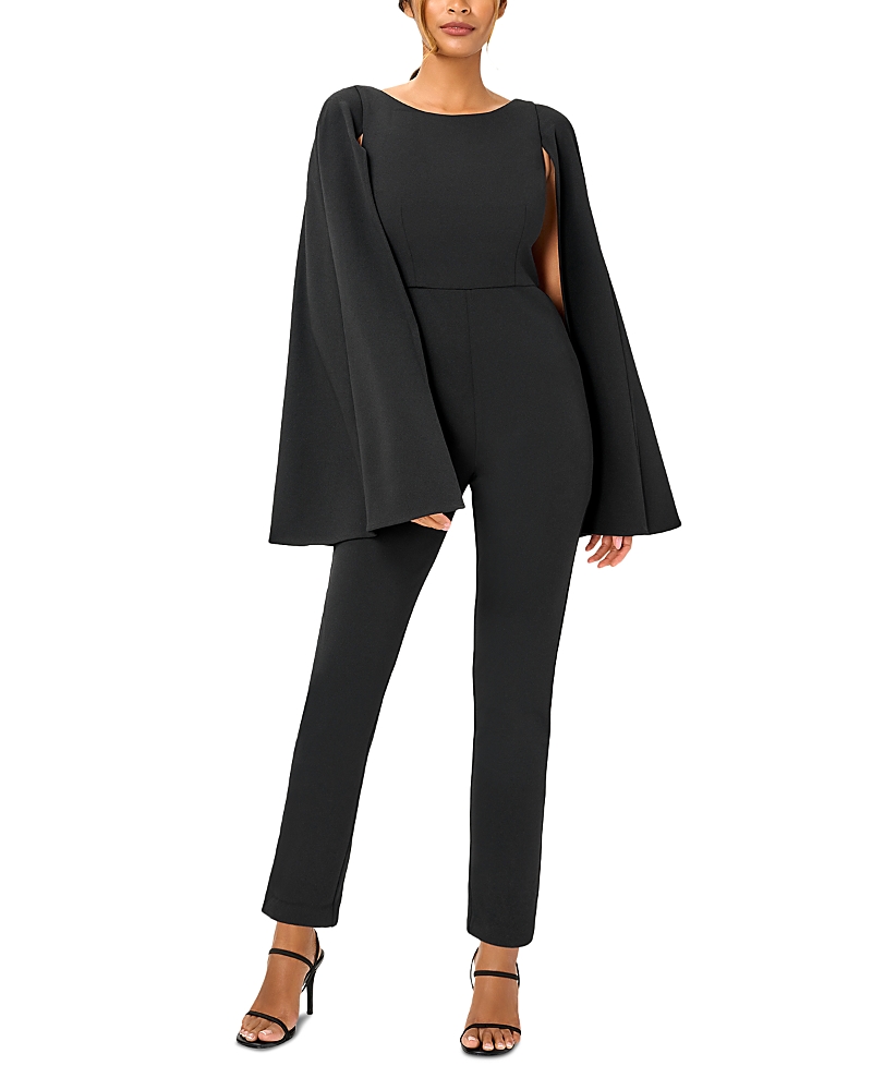 ADRIANNA PAPELL KNIT CREPE CAPE JUMPSUIT