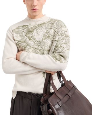Plain Knit Embroidered Leaf Pullover Crewneck Sweater 