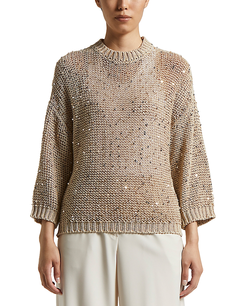Shop Peserico Airy Knit Sequined Sweater In Cappuccino