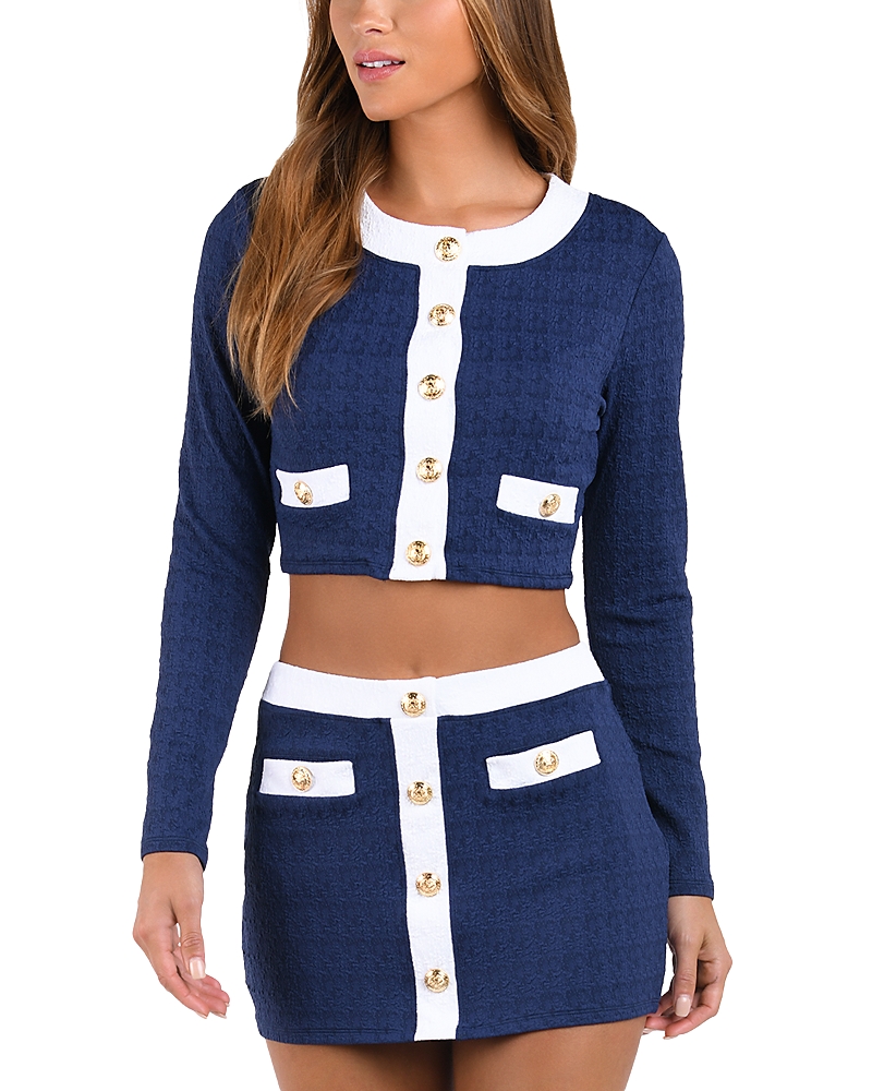 Shop L Agence L'agence Adaline Color Blocked Swim Cover-up Cardigan In Marine