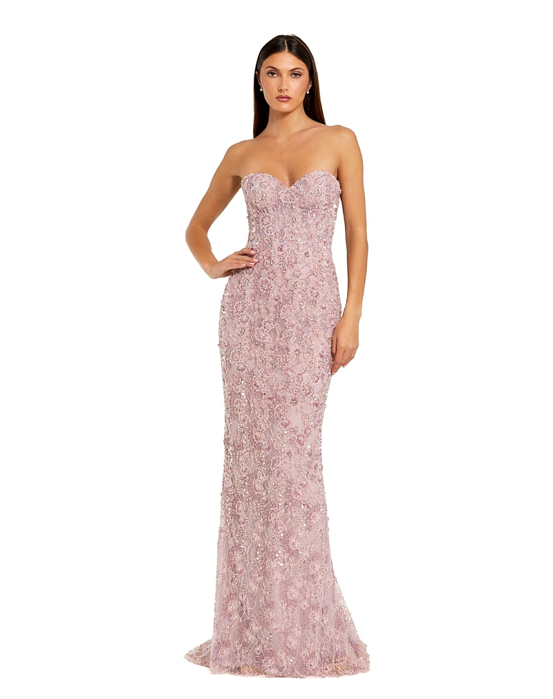 Mac Duggal Beaded Satin Rose Cape Strapless Bustier Gown In Rose