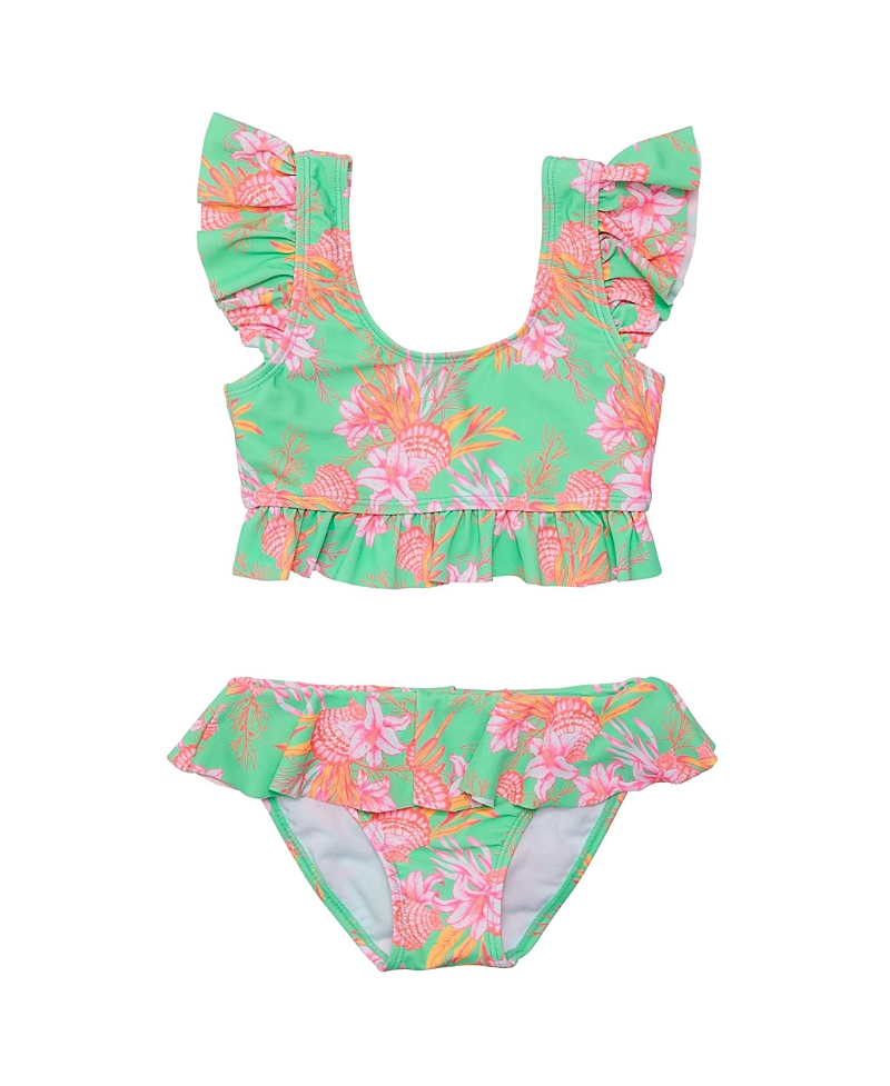 Snapper Rock Coastal Shells Sustainable Frilled Crop Bikini - Big Kid In Green