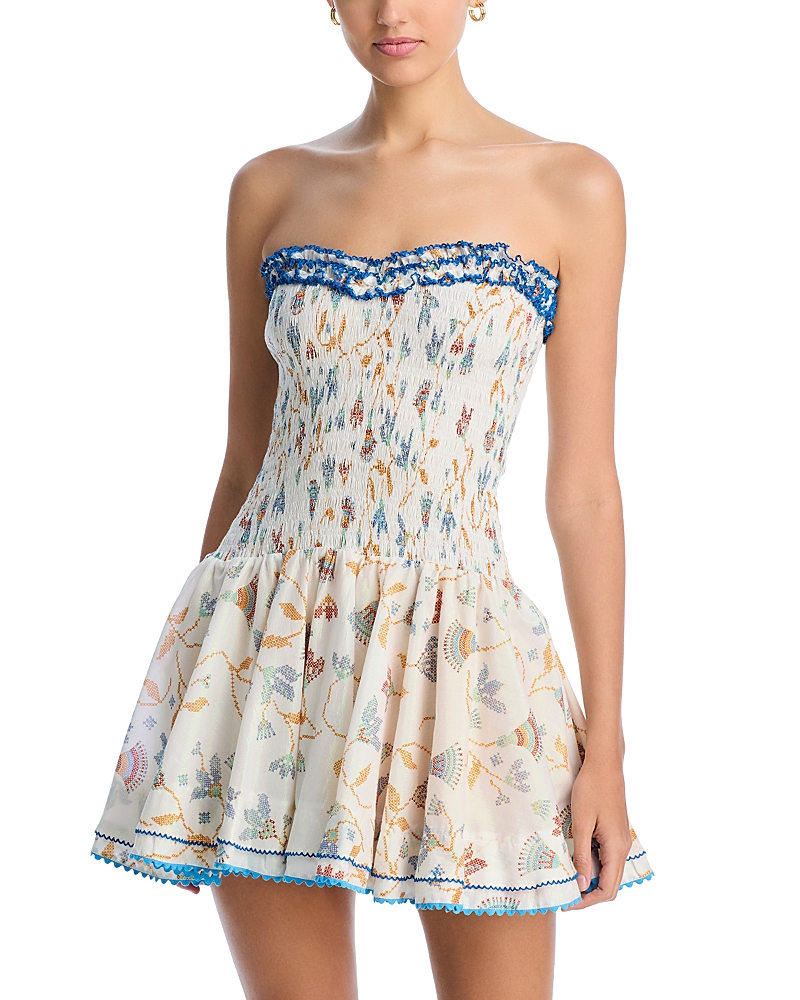 Poupette St Barth Cory Smocked Strapless Dress In Blue Ylang Ylang