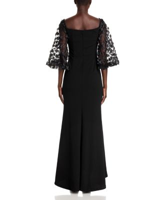 Floral-Embellished Off-the-Shoulder Gown