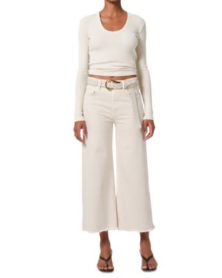 Lyra High Rise Crop Wide Leg Jeans in Almondette