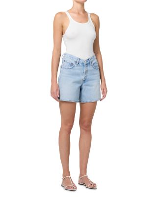 V Waist Mid Rise Denim Shorts in Backbeat