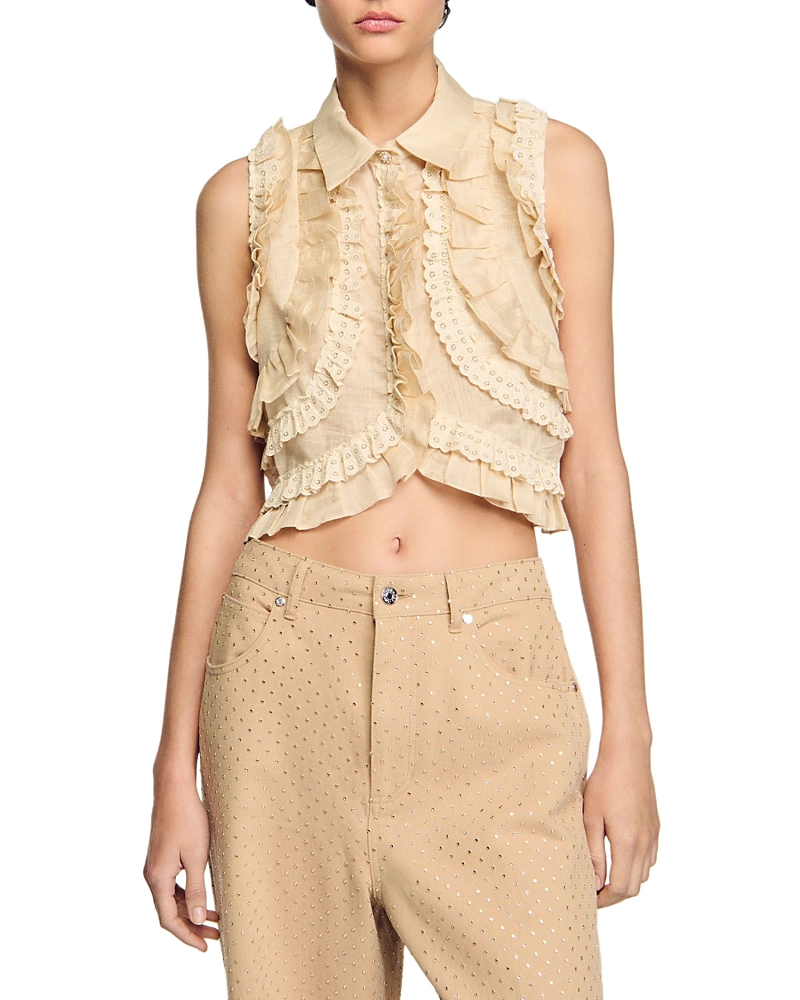 SANDRO RUFFLED CROP SHIRT