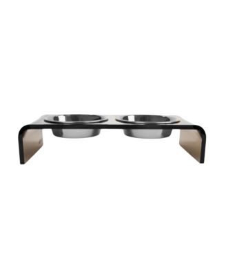Small Smoke Bronze Double Bowl Pet Feeder, 1 Pint Bowls