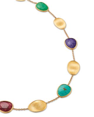 18K Yellow Gold Lunaria Color Multi Stone Collar Necklace, 17"