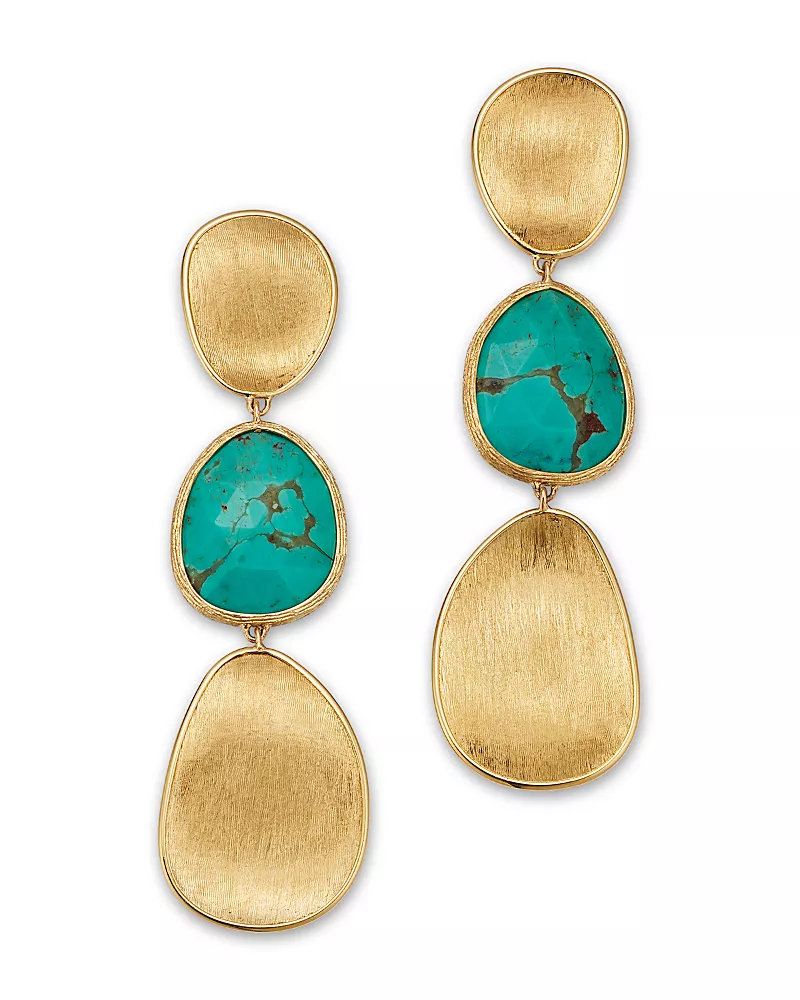 Marco Bicego 18K Yellow Gold Lunaria Color Turquoise & Textured Link Drop Earrings