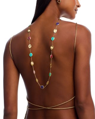 18K Yellow Gold Lunaria Color Multi Stone Long Statement Necklace, 36"