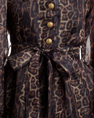 Organza Leopard V Neck Tiered Dress