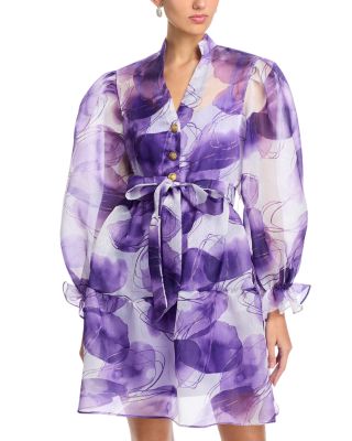 Nancy Yang - Organza Purple V Neck Tiered Dress