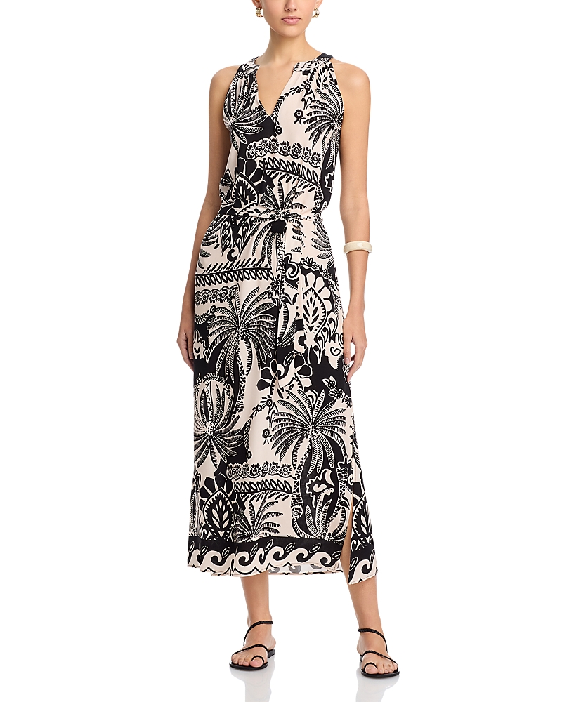 La Fee Maraboutee V Neck Midi Dress In Black/ Ecru