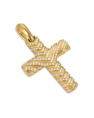 Chevron Cross Pendant in 18K Yellow Gold with Diamonds, 36mm