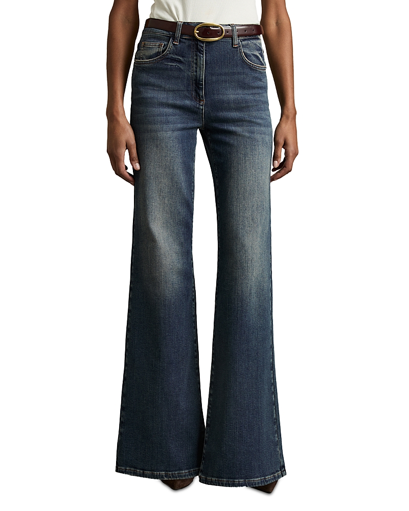 Reiss Bonnie Flare-leg Denim Jeans In Mid Blue