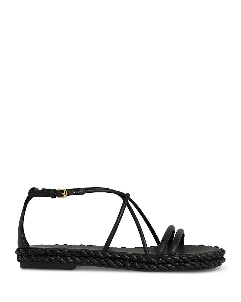Reiss Womens Black Plait Braided Leather Flat Sandals Eur 37 / 4 Uk In Black
