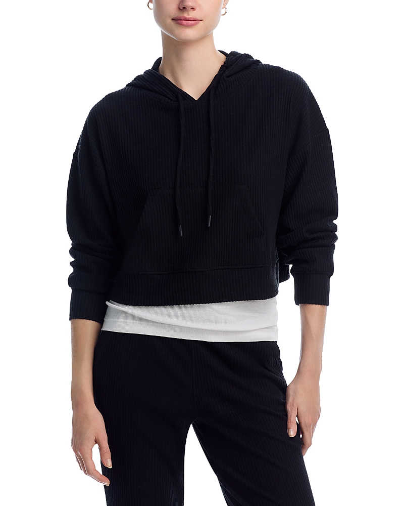 Aqua Brushed Rib Crop Hoodie - Exclusive