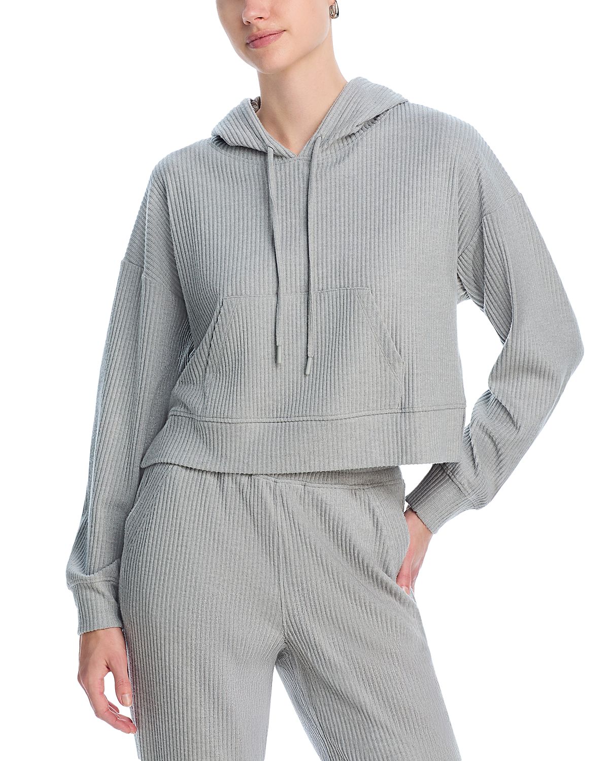 Aqua Brushed Rib Crop Hoodie - Exclusive