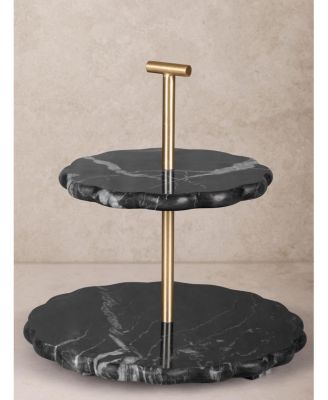 Concorde Black Marble Two-Tier Cake Stand