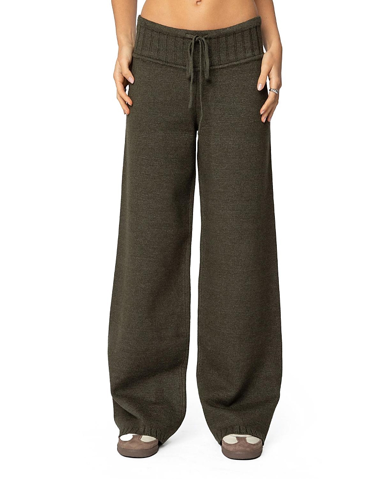 Edikted Russell Straight Leg Knit Pants In Olive
