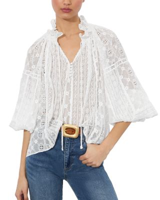 Alice and Olivia - Noah Eyelet Peasant Top