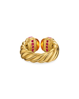 Sculpted Cable Open Cocktail Ring in 18K Yellow Gold with Madeira Citrine and Rubellites, 12.4mm
