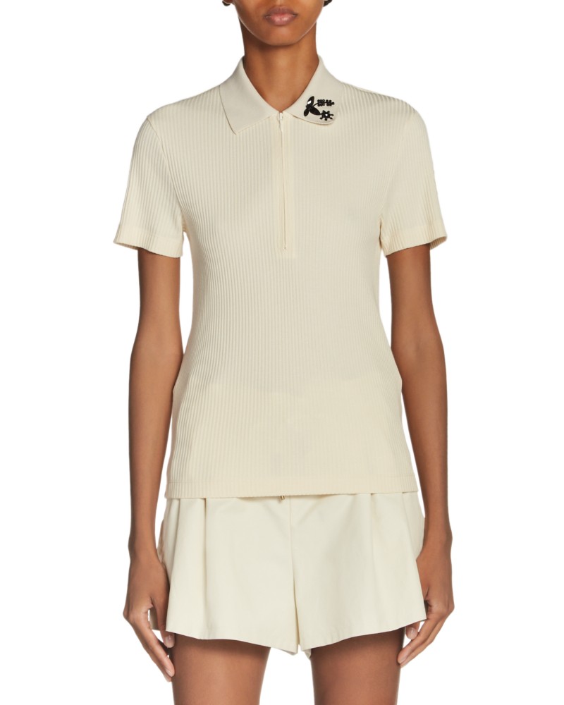 Moncler Short Sleeve Polo Shirt in Cream