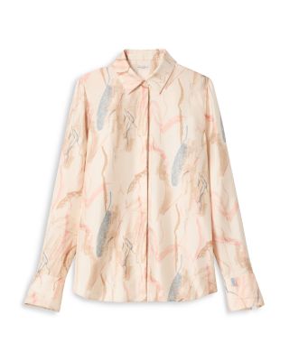 Silk Scottie Abstract Print Blouse