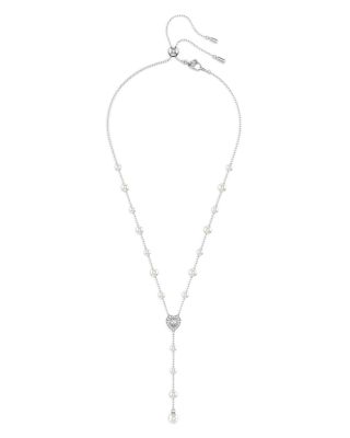Ariana Grande Imitation Pearl & Crystal Heart Y Necklace, 14.875-17.75"